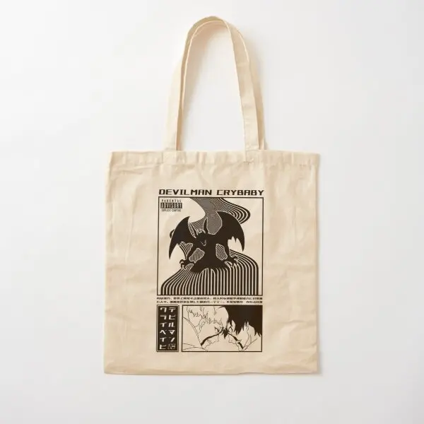 

Devilman Crybaby Cotton Canvas Bag Designer Foldable Casual Printed Shoulder Bag Fabric Women Reusable Tote Handbag Grocery