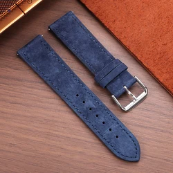 Vintage Suede Cowhide Leather Watch Strap with Quick Release - 22mm (Blue)