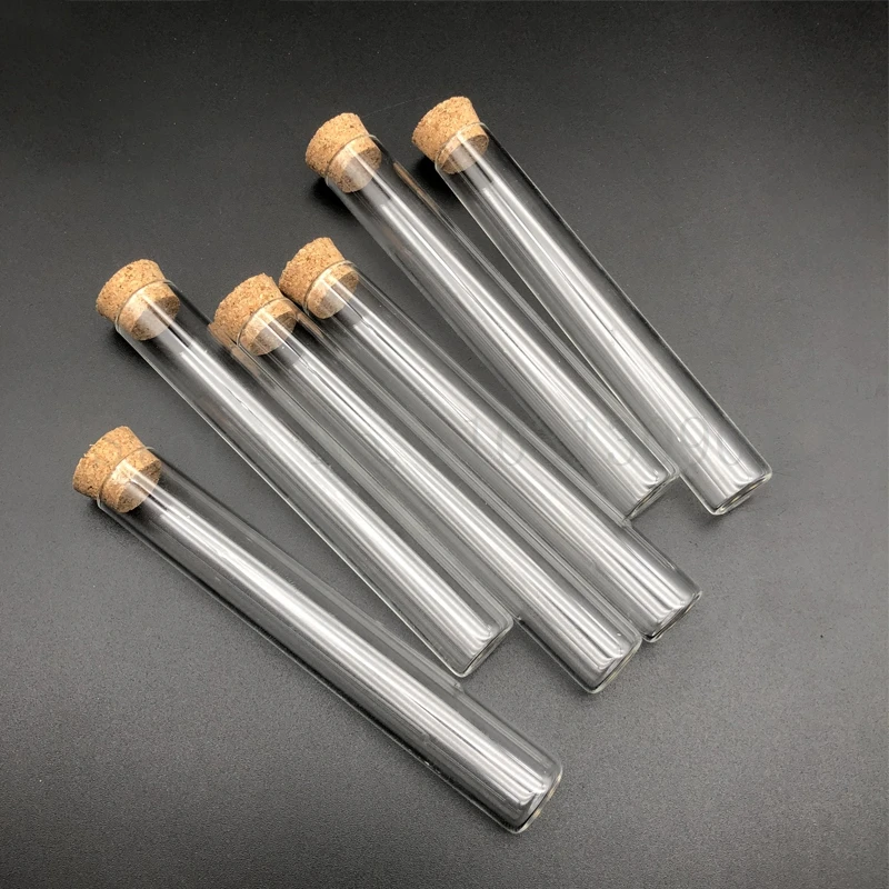 DIA 12mm to 30mm Transparent Clear Lab Flat Bottom Thickening Glass Test Tube with Cork Stoppers