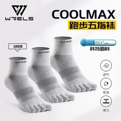 WRELS COOLMAX Breathable Outdoor Sports Socks - Quick-drying, Anti-Blister, Five-Finger Design - M (3 pairs of grey)