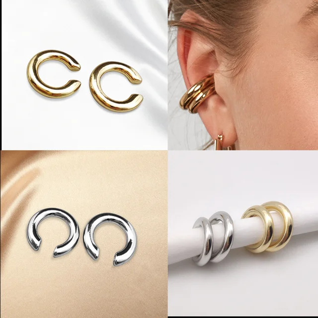 Minimalist Gold Color Round Earrings for Women Earcuff Women No Pierced C Shape Geometric Earclip Ear Bone Clip Punk Jewelry 2