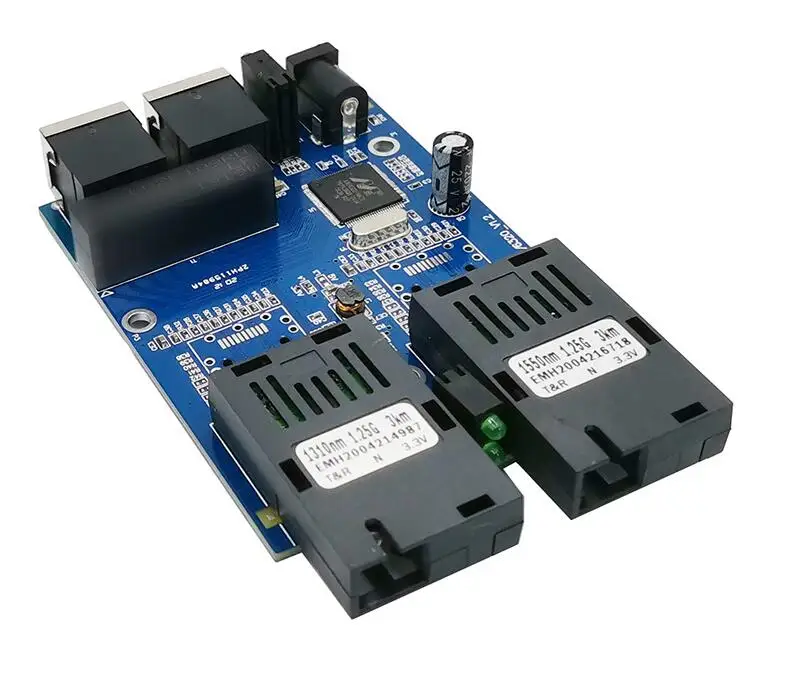 Wanglink Gigabit 2*fiber + 2*Rj45 optical fiber media converter single mode fiber optic to rj45 media converter PCBA