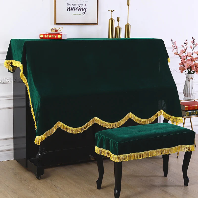 Classical Velvet Piano Cover With Tassel Christmas Home Decoration Half Dust Cover Cloth Piano Protective