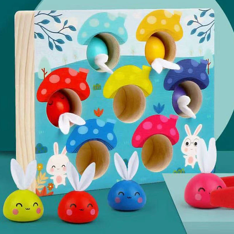 

Mushroom Rabbit Color Matching Game Wooden Toys Children Early Education Learning Toys Funny Gifts For Kids-Drop Ship