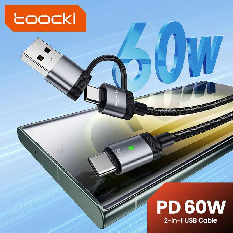 Toocki 2-in-1 USB Type-C Fast Charging Data Cable with PD 60W