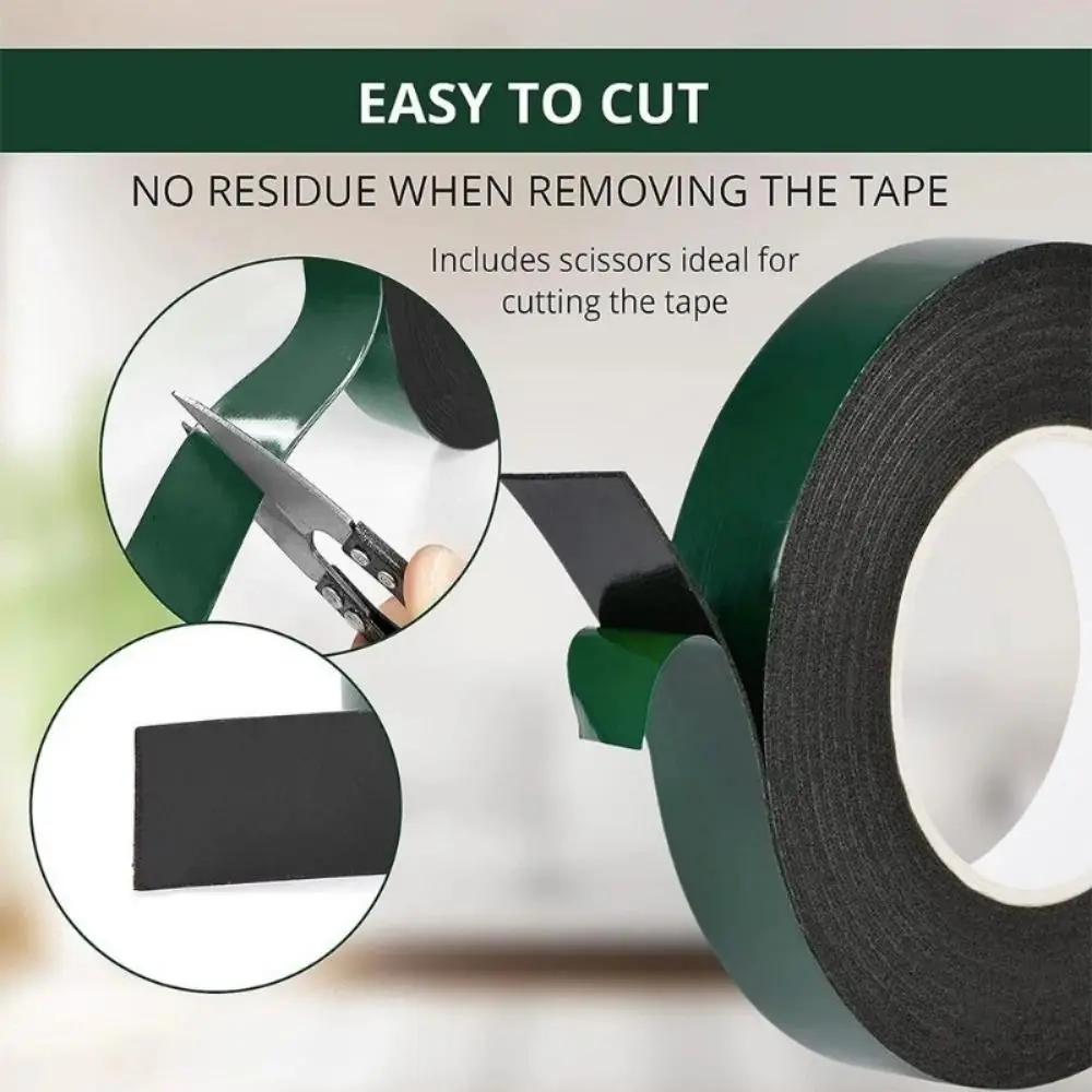 Description Picture 4 of item10M/Roll Green Film Black Double Sided Tape Strong Self Adhesive Sponge Strip PE Foam Tape Multifunctional 10/20mm Width