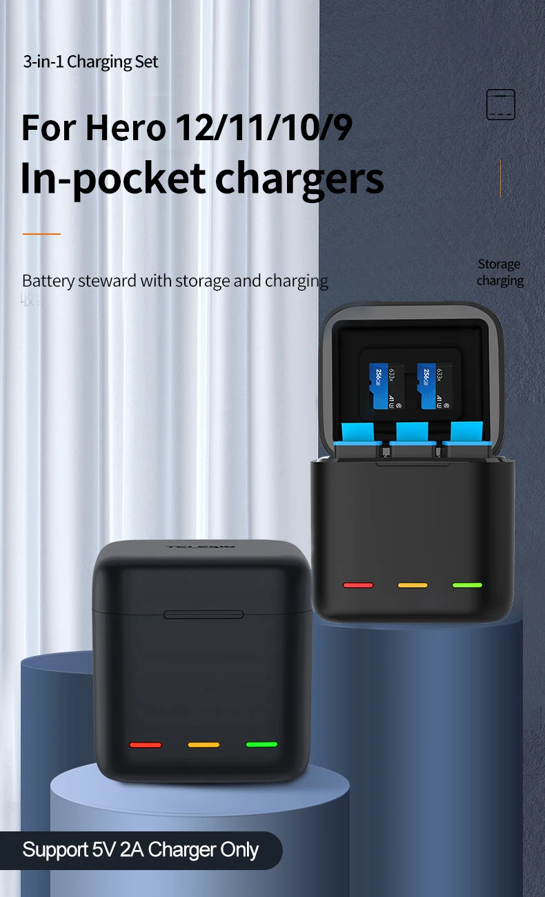 TELESIN Portable Battery Charger Fast Charging for Hero12 Battery Hero 12 11 1