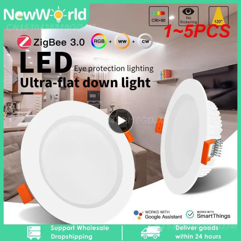 

1~5PCS Smart LED Recessed Ceiling Lighting, Round Spot Light, 110V 220V RGB Color Changing Dimmable Downlight Works with Alexa
