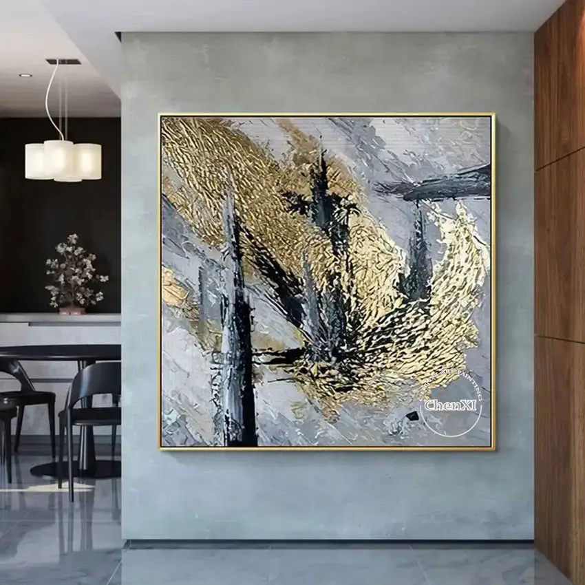 

Modern Gold Foil Texture Abstract Acrylic Large Size Wall Decor Oil Painting Unframed Canvas Decorative Item Picture Art