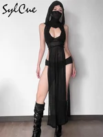 nibber 2024 Summer High Street Travel Cool Confident Black Mysterious Sexy Open Avant-garde Sexy Hot Cool Women's Hooded Dress 1