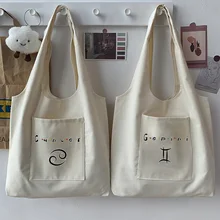 

Shopping Bag Casual Street Hobo Woman Bag Zodiac Pattern Print Black Commuter Fashion Tote Bag Canvas Large Capacity Repeatable