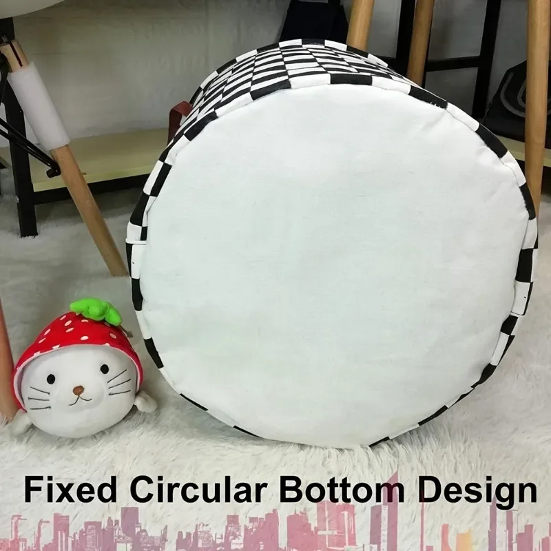 Foldable Checkered Laundry Basket, Black and White Checkered Toy and Clothing Storage, Blue and Dirty Clothes Basket