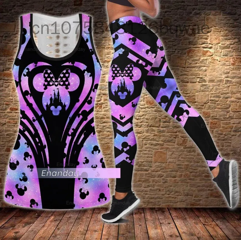 

Disney Minnie Women's Book Hollow Tank Top+Women's Leggings Yoga Wear Fitness Leggings Sports Suit Disney Tank Top Leggings Suit