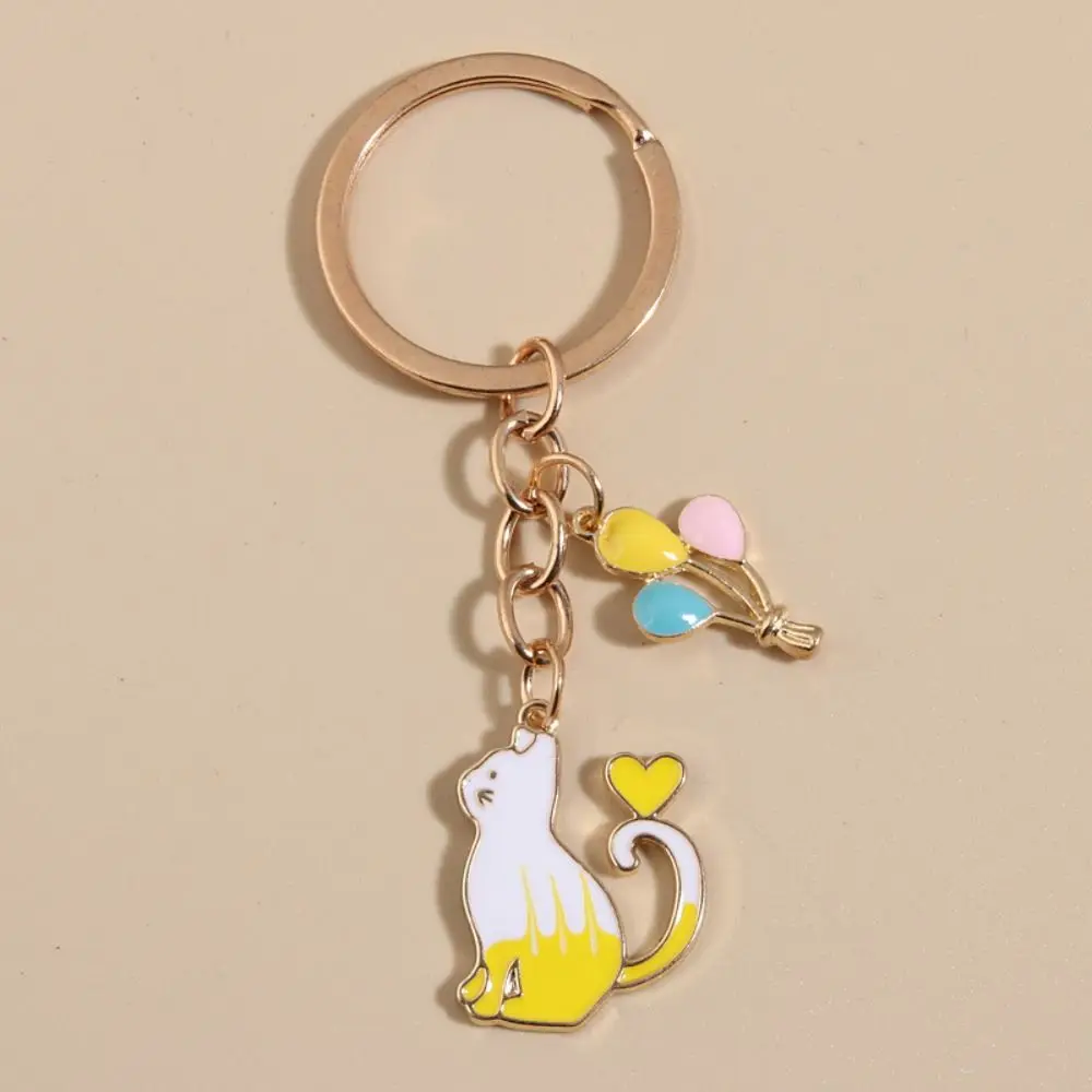 2PCS Rabbit Cat Keychain Gift Alloy DIY Handmade Jewelry Color Balloon Key Ring Animal Handbag Accessorie Women