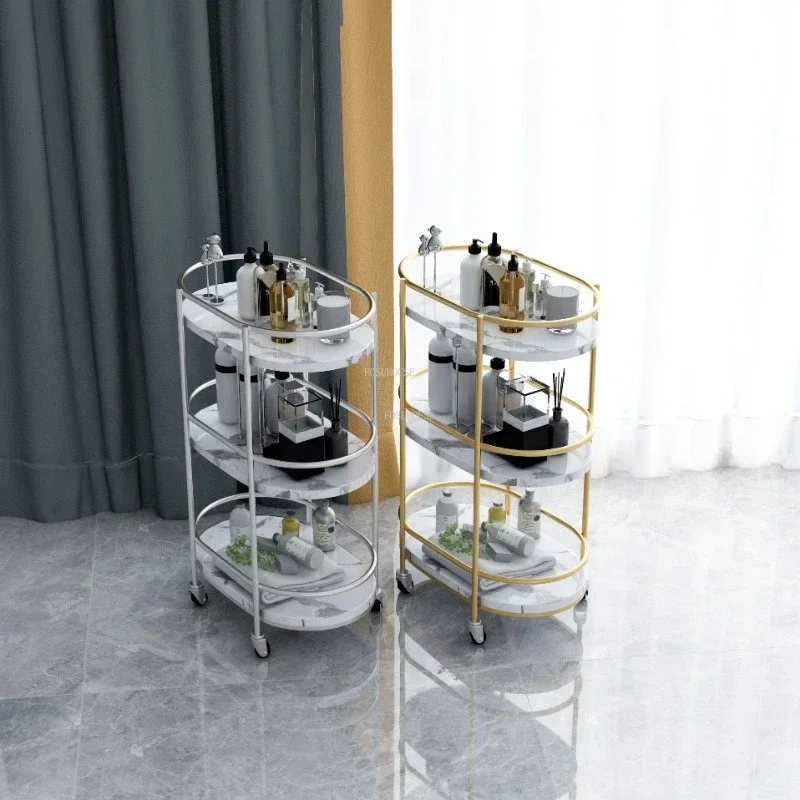 Nordic Iron Marble Pattern Salon Trolleys Beauty Salon Tool Carts With Wheels Nail Professional Storage Shelf Home Snack Cart