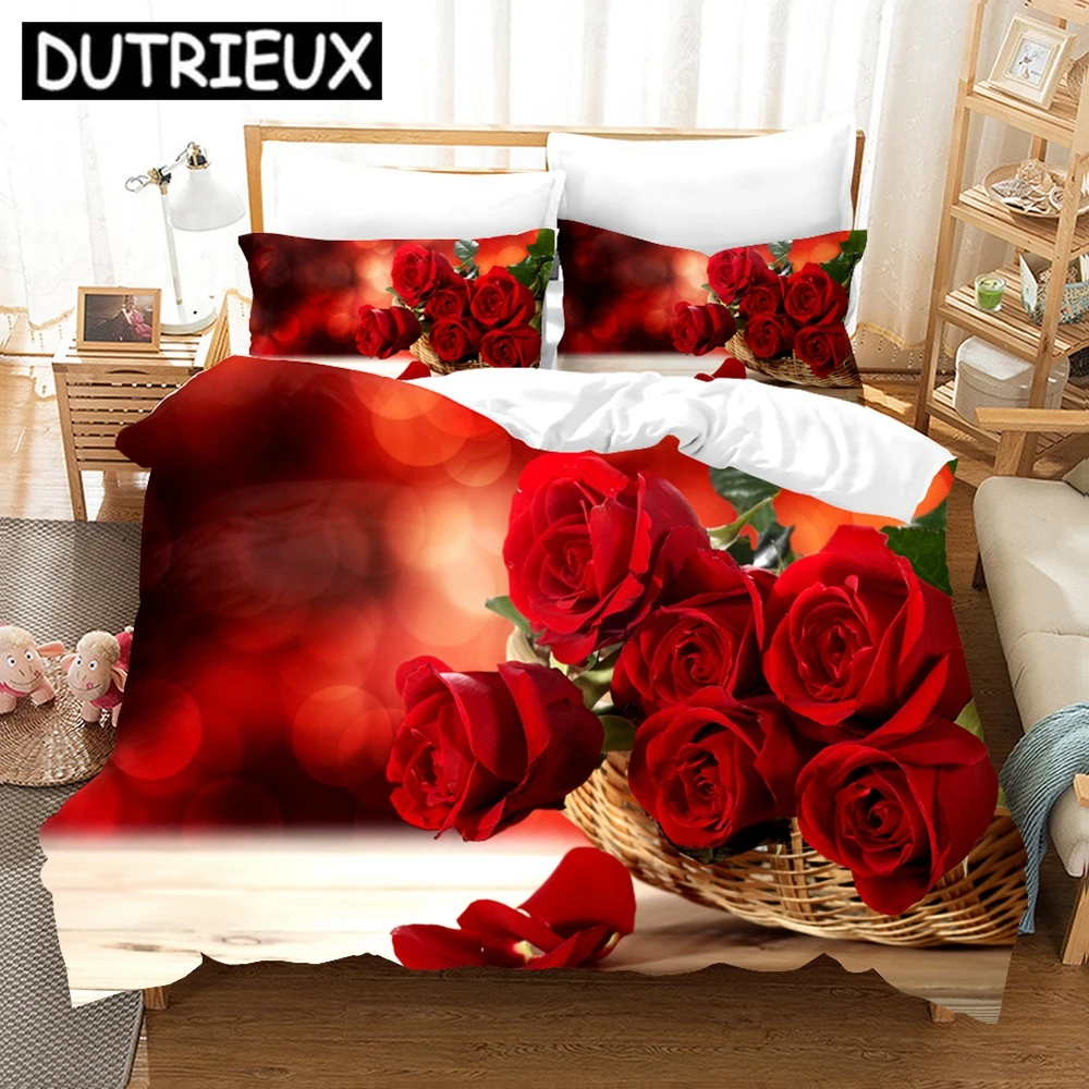 

Flower Red Rose Bedding Set Romantic Gift 3d Duvet Cover Set Comforter Bed Linen Twin Queen King Single Size Dropshipping Modern