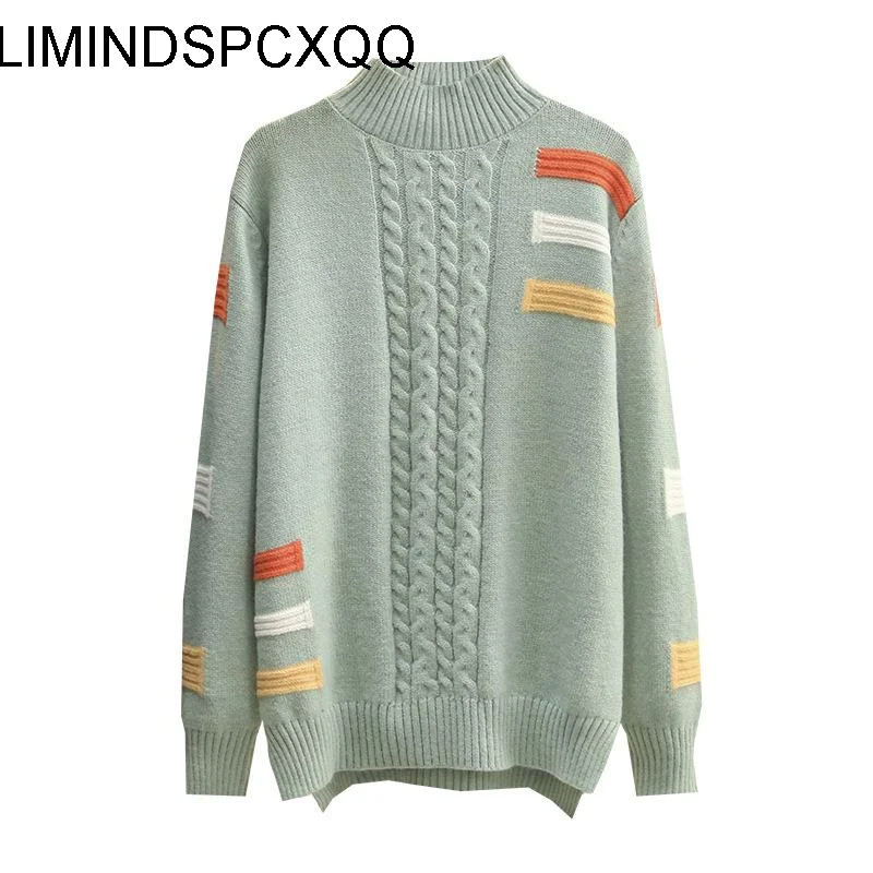 

Women Clothing Sweater 2023 Autumn Winter New Jumper Casual Half High Collar Twist Striped Female Knitted Pullovers