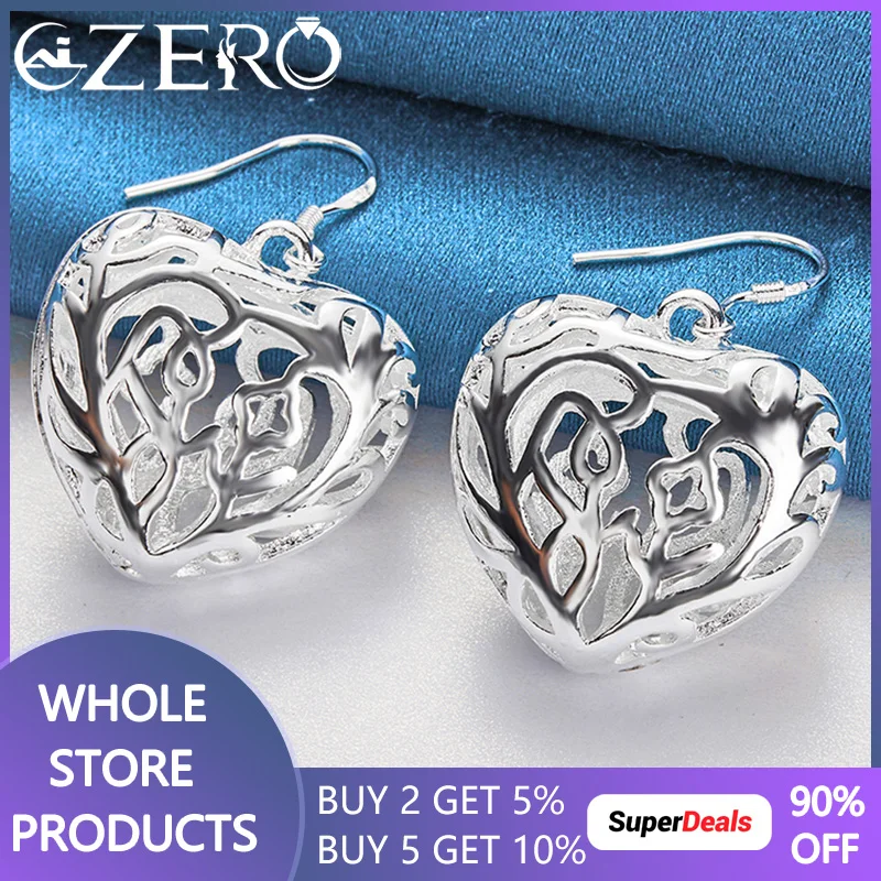 ALIZERO 925 Sterling Silver Hollow Heart Earrings For Women Drop Earring Lady Engagement Party Fashion Wedding Jewelry
