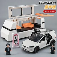 1: 24 Tesla Model X RV Alloy Sound and Light Power Car Model Children's Toy Boy Gift Collection Ornament 1