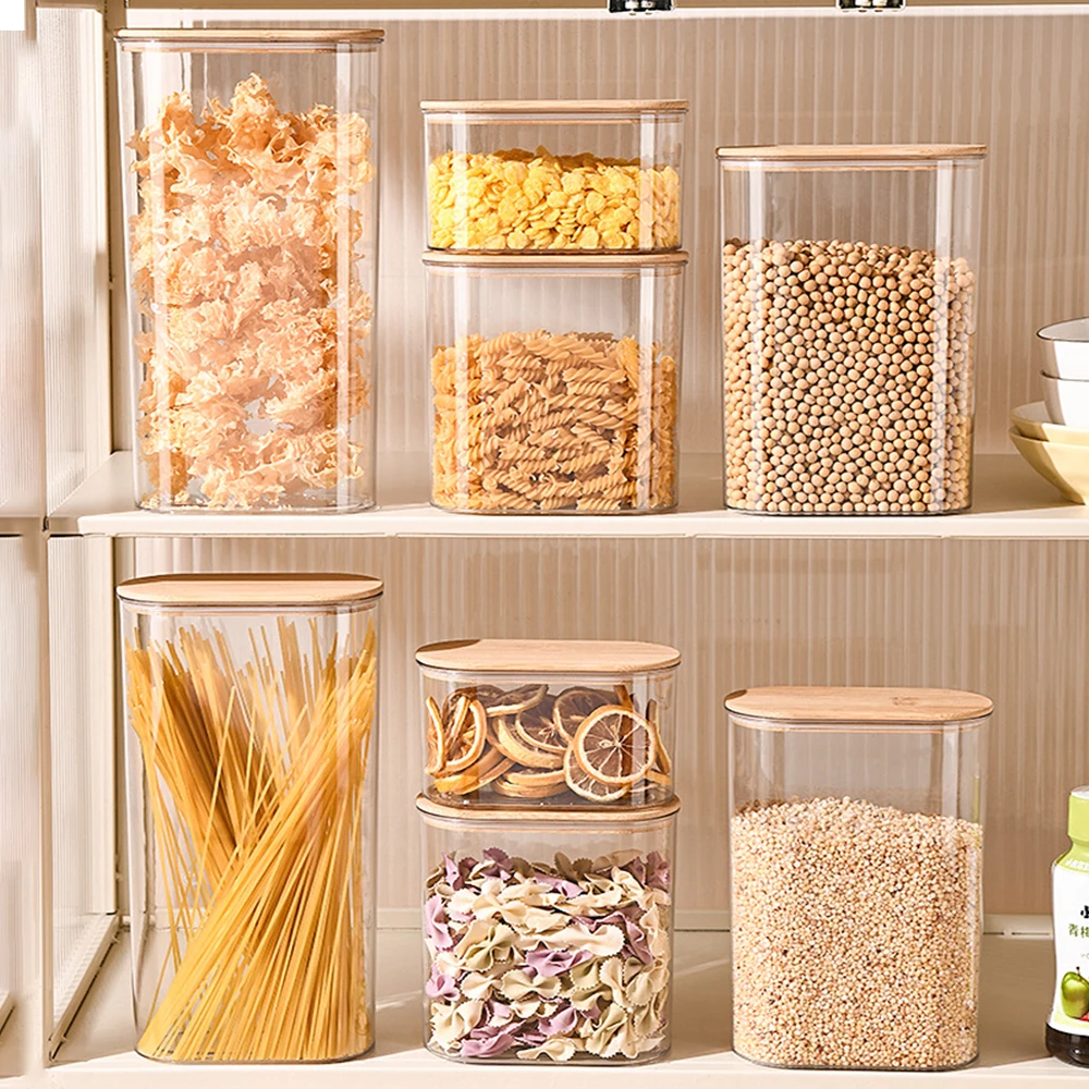 Hermetic Containers Food Storage Pots Glass Jar Bamboo Lid Sealed Container Sugar Tea Cans Airtight Kitchen Coffee Jars