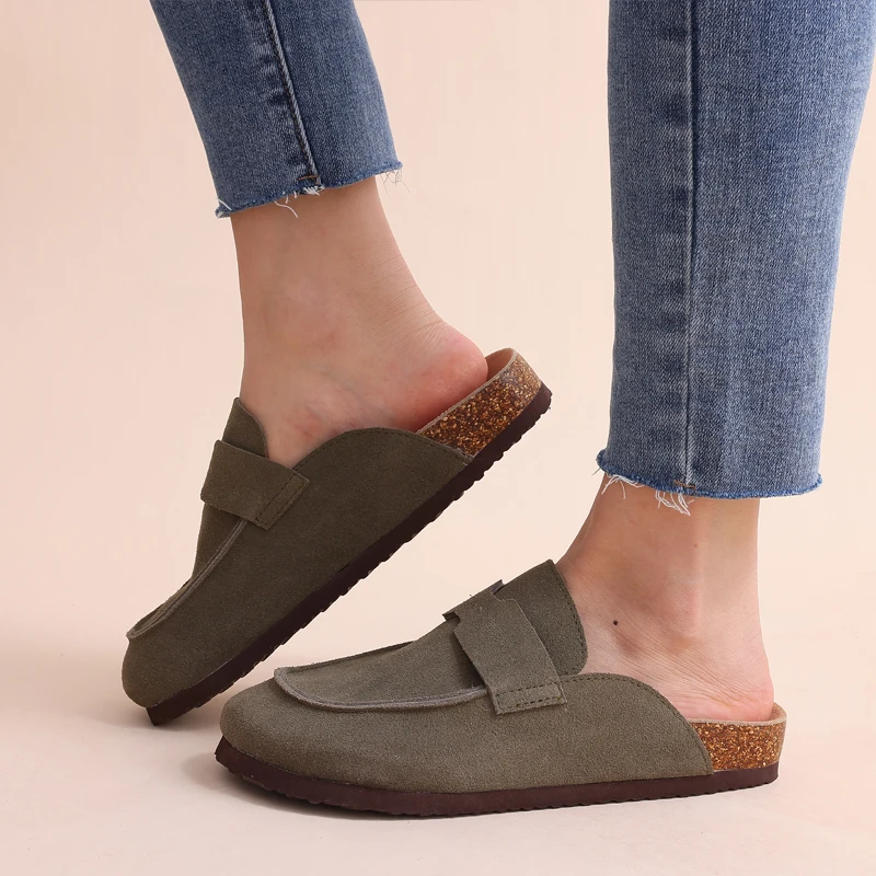 Bebealy Women's Suede New Genuine Mules Men Fashion Potato Shoes With Arch Support Comfy Cork Footbed Clogs Slippers_vogvips.com