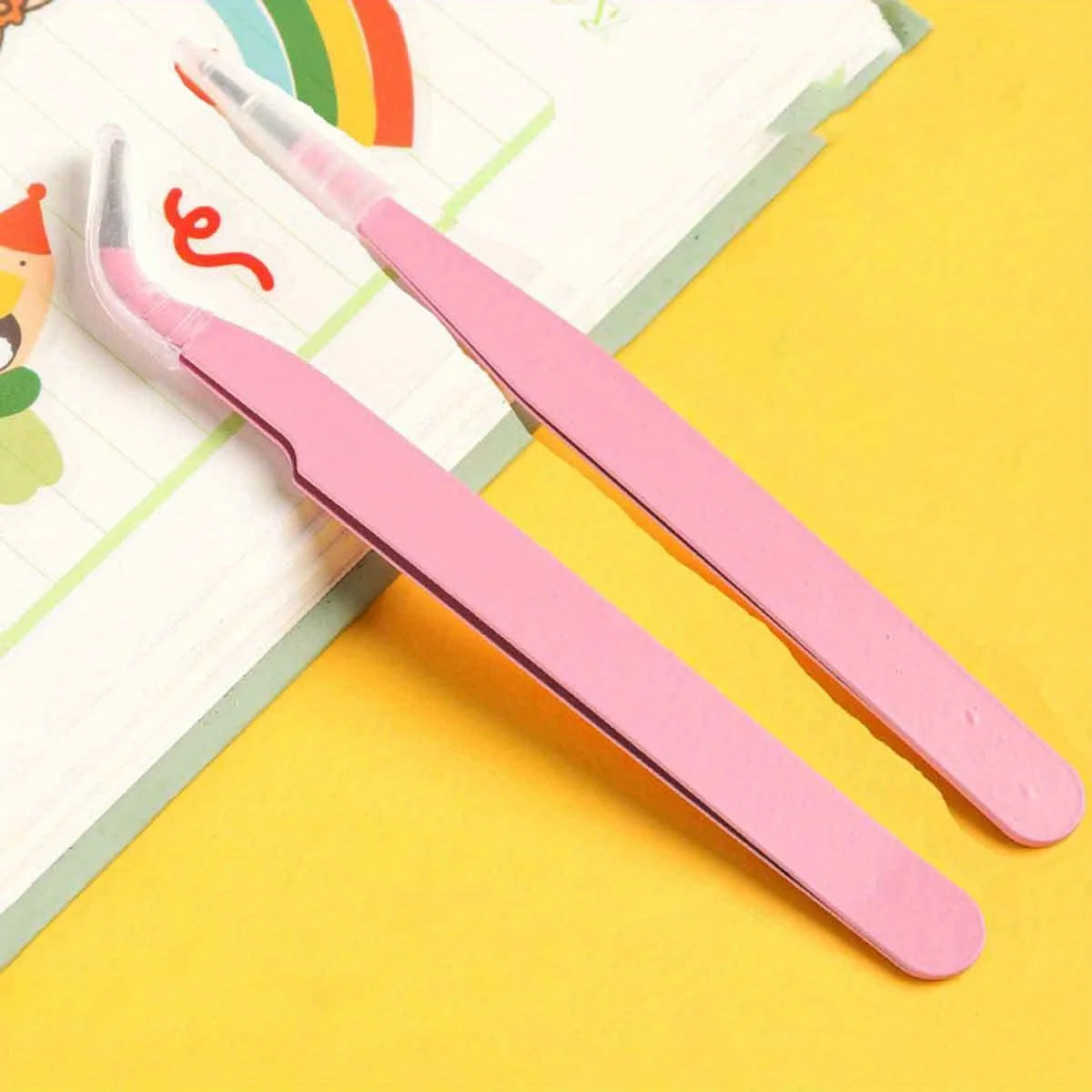 2pcs Stainless Steel Precision Tweezers, Color Scrapbook Tweezers, Straight And Curved Head P-ink/Green/Purple