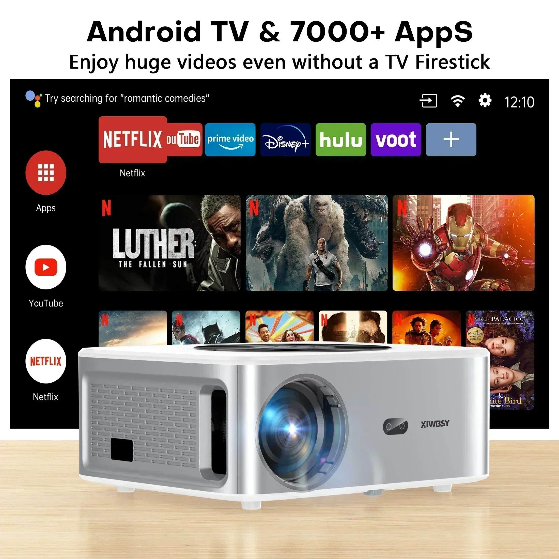 Portable Projector XIWBSY 1000ANSI Outdoor Projector 8K AutoFocus Android Projector 8k Video Home Theater Wifi6 BT5.2 Portable Proyector