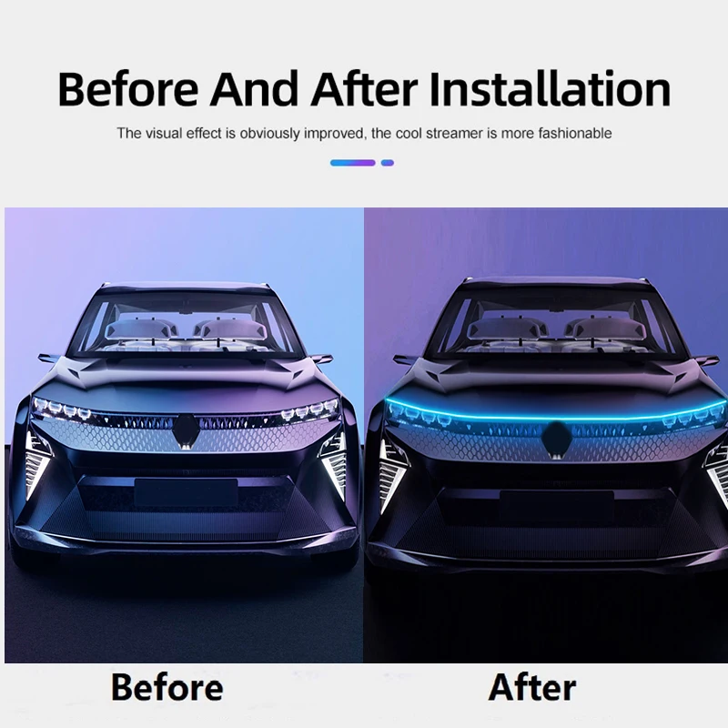 LED Car Lights LED Lights LED Atmosphere Lamp LED Car Decorative Lights LED Car Decoration Lamp Car Ambient Lights LED Atmosphere Lighting LED Interior Lights Car Interior Lamp Newest LED Car Hood Light With Turn Signal Scan Starting DRL Dynamic Daytime Running Lights Auto Decorative Ambinet Lamp 12V