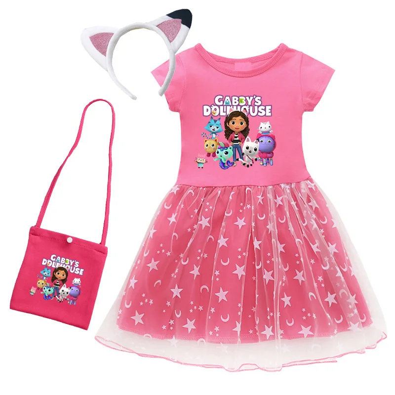 

New Summer Baby Girl Gaby Cat Dresses Bag Headband Kids Christmas Party Halloween Gabby's Dollhouse Cosplay Costume