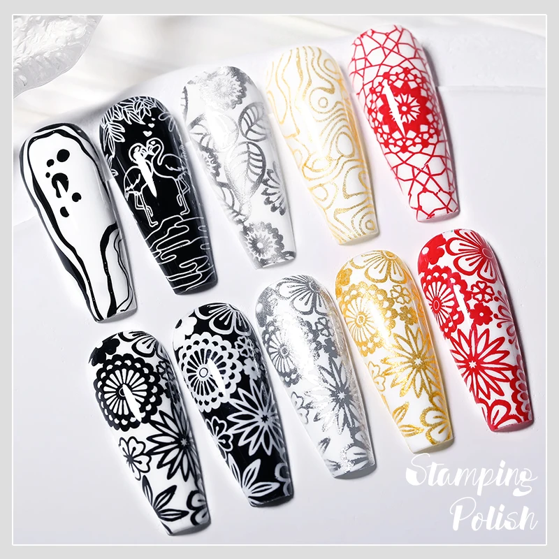 Nail Polish Nail Art Plate 1 Bottle Black White 10ml Stamping Gold Silver Color Nail Printing