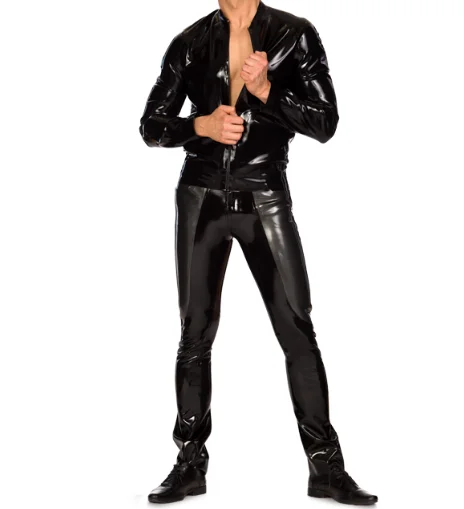 

Latex Rubber Catsuit Men Black Top and Trousers Uniform Suit Size S-XXL