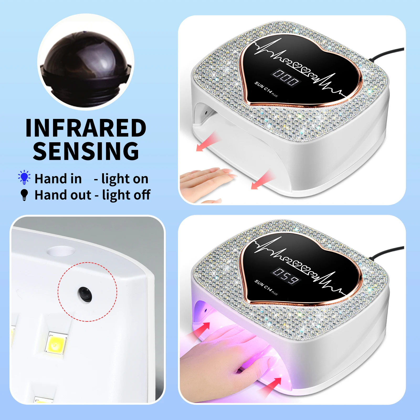 전문가용 UV LED 네일 아트 램프 67LED 네일 건조기, 4가지 타이머 및 자동 센서 건조등 포함, 젤 네일 폴리쉬 경화 도구