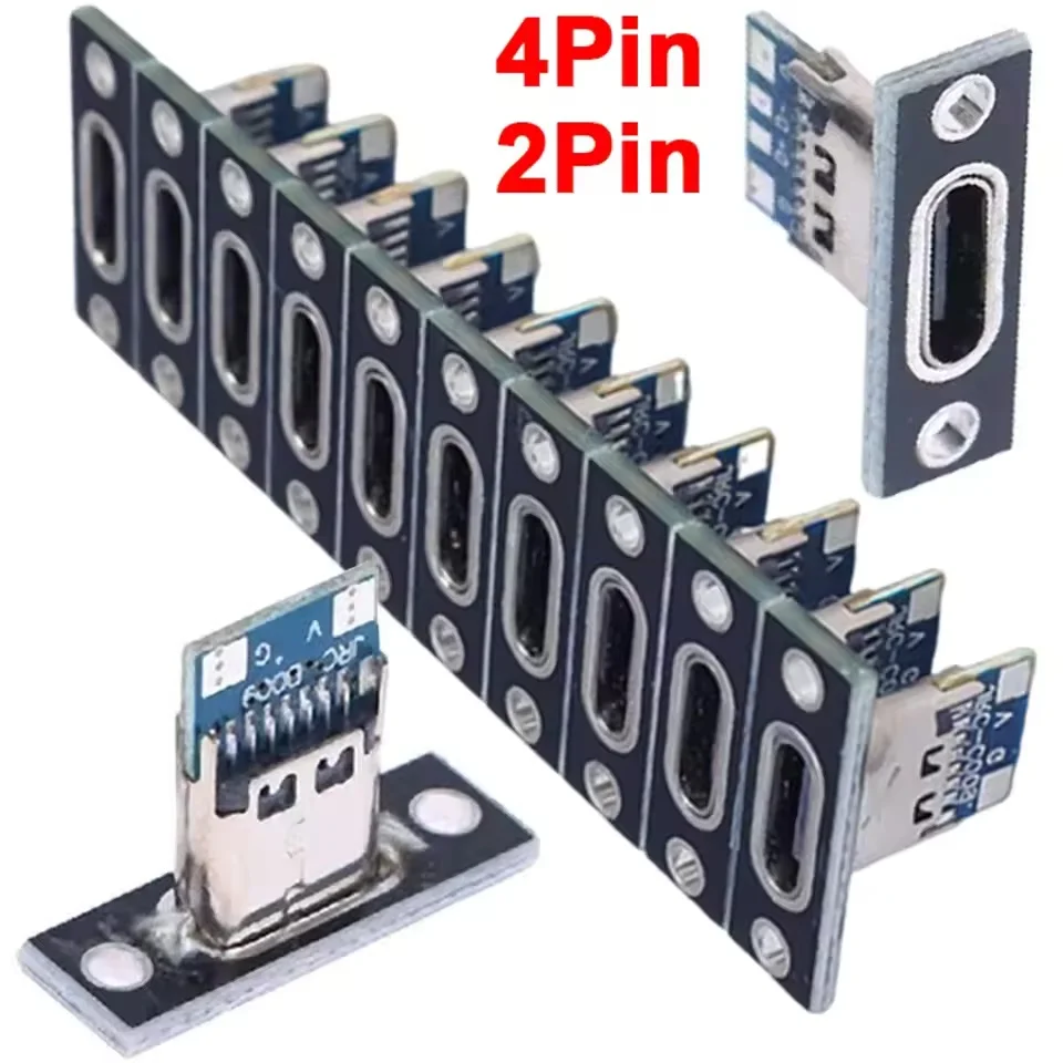 5/20Pcs USB 3.1 ประเภท-C 2Pin 4Pin หญิงแจ็คข้อมูลชาร์จพอร์ตไฟฟ้าขนาดเล็กฐานชาร์จพร้อมแผ่นยึด 1