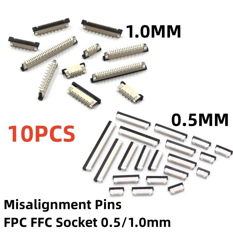 

10Pcs FPC FFC Connector Socket Pitch 0.5mm 1.0mm 4/6/8/10/12/14 16/20/24/30/34/40/50 Pin Vertical Type Misalignment Pins Flat