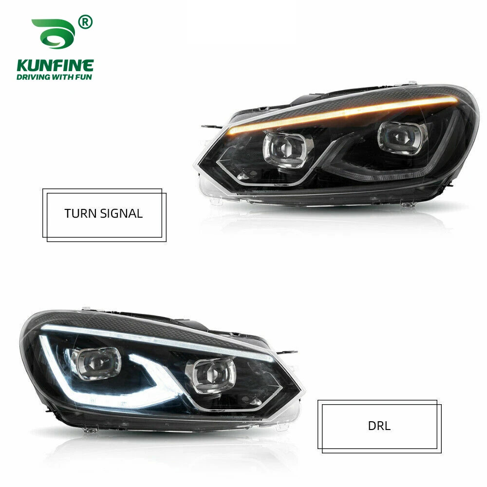 차량용 페어 헤드라이트 어셈블리, VW Golf6 MK6 2010-2014 튜닝 헤드라이트 램프 부품, 주간 주행등 Bi Xenon 프로젝터 렌즈