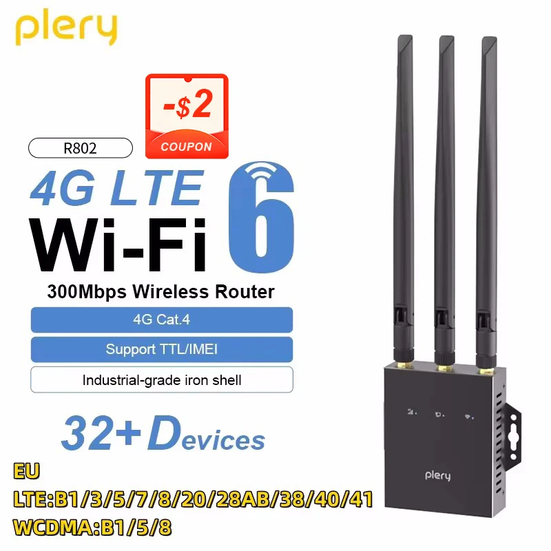 Router Wi-Fi 4G LTE Con Slot SIM – Modem Wireless 300Mbps, Banda 2.4G, 4 Antenne 5dBi – Fino A 20 Dispositivi – Per Europa (B1/3/5/8/38/40/41)