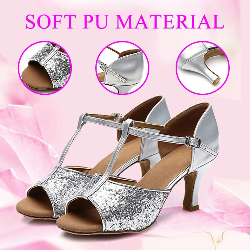 Latin Dance Shoes Girls Ballroom Latin Tango Dance Shoes heel 7.5cm / 5.5cm Sales Silver Gold Womem's  Dancing Shoes wholesale