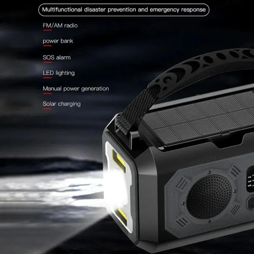 Portable Radio Portable 12000mAh Emergency Radio AM/FM/NOAA Weather Radio Solar Hand Crank Flashlight SOS Alarm Power Bank Reading Lamp