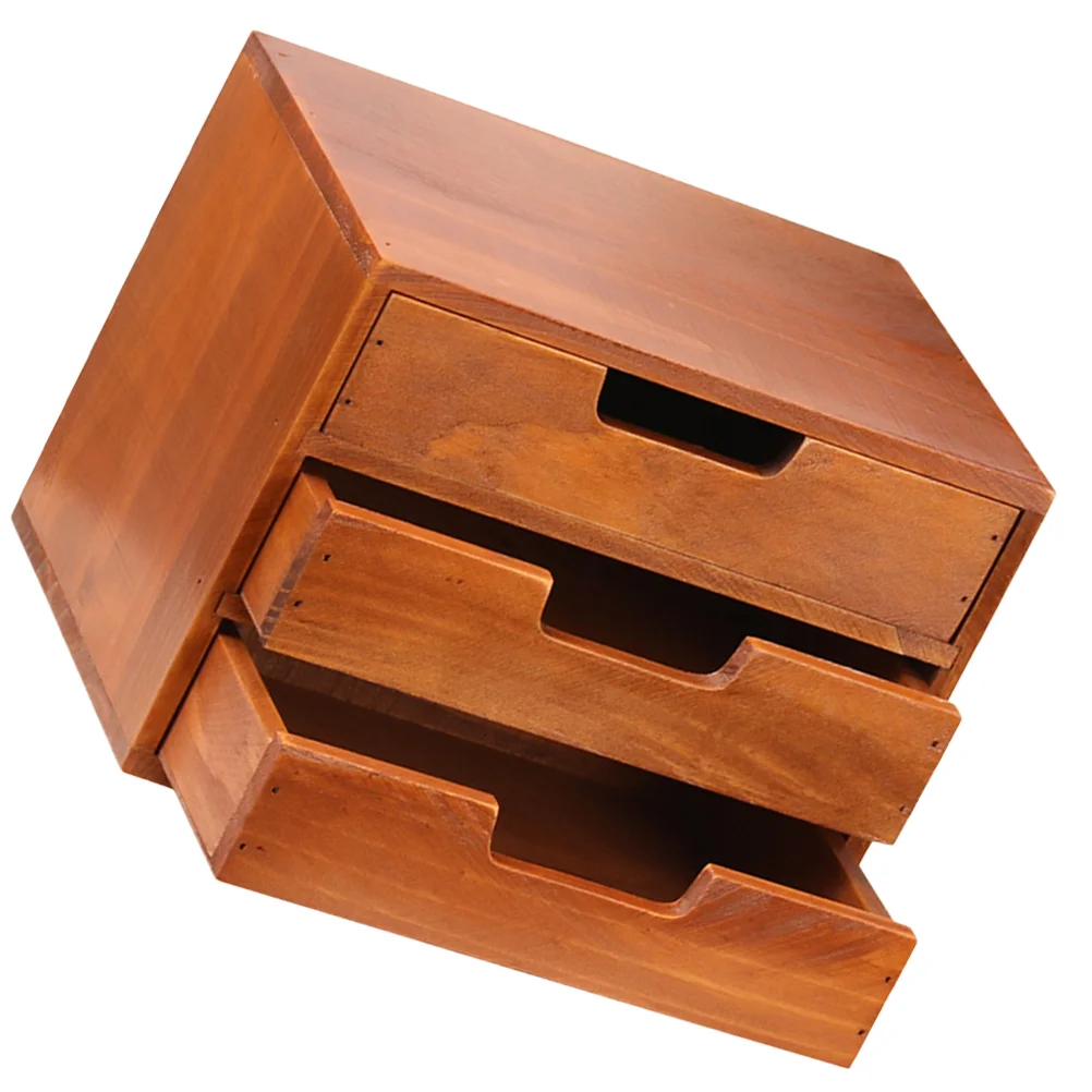 

Drawer Type Desk Organizer 3-Tier Sundries Storage Box Wooden Small Drawer For Jewelry Trinket Stationery Display 25x19x17.5cm