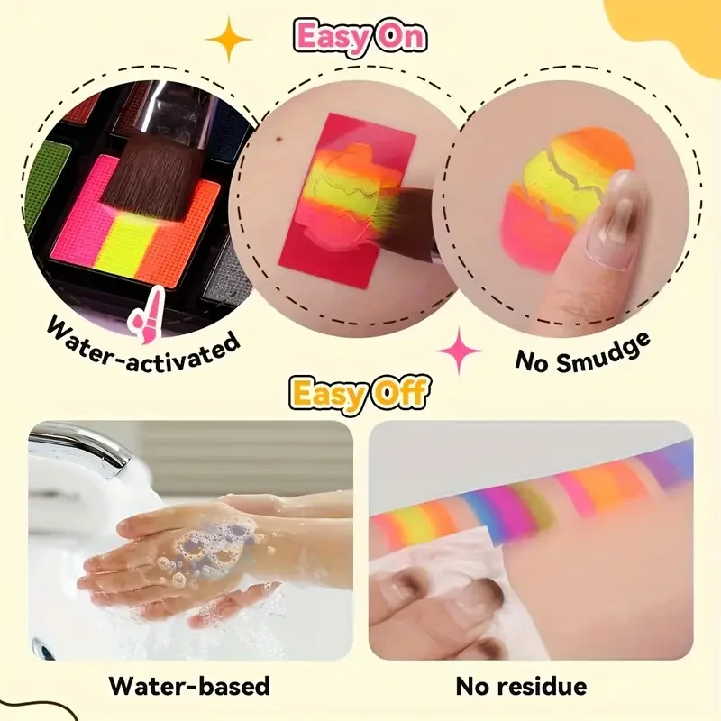 Dual-Tone Face  Body Paint Palette - Rainbow Stripe Makeup Kit for Cosplay  Halloween