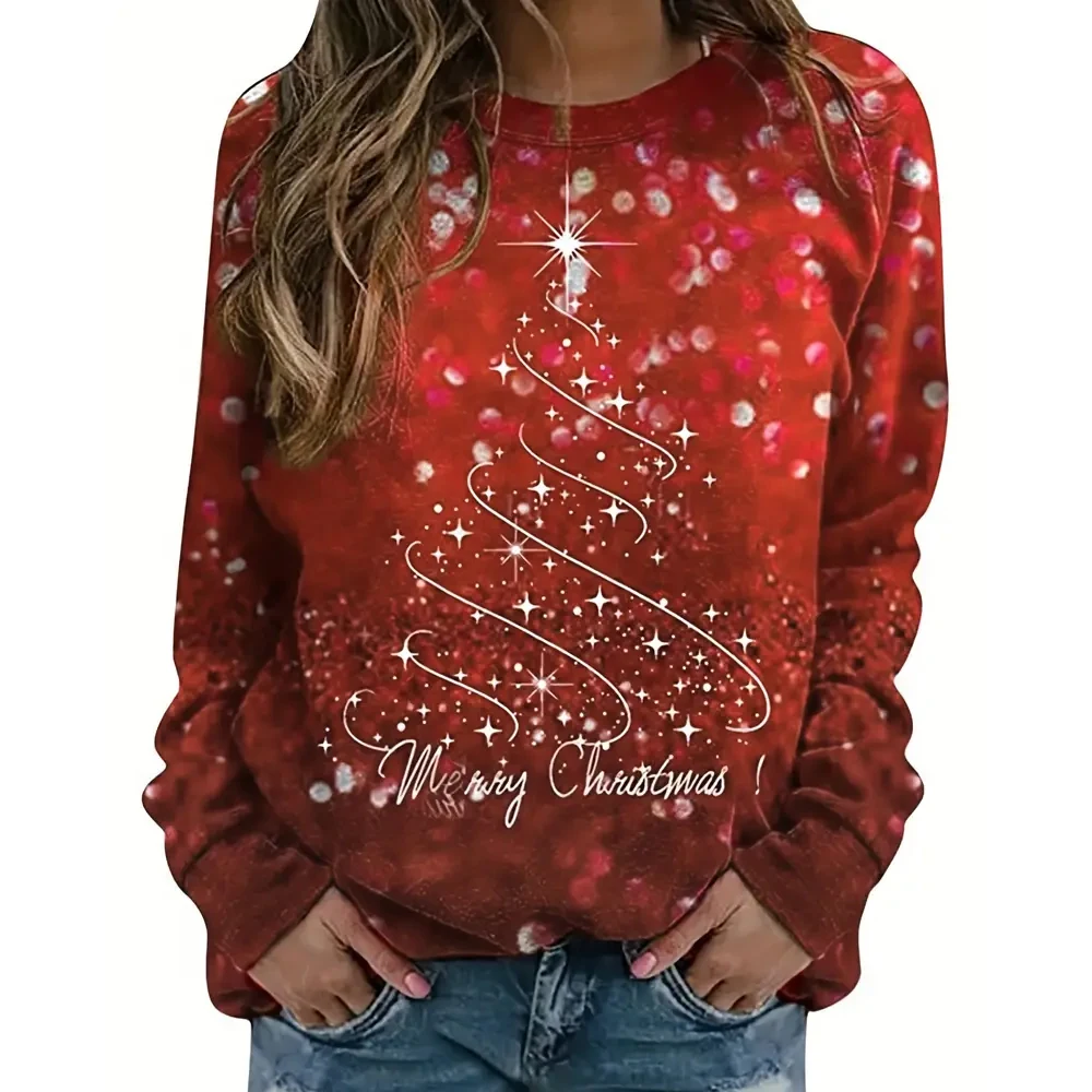 

Christmas Graphic Print Sweatshirt,Casual Crew Neck Long Sleeve Sweatshirt,Women's Clothing