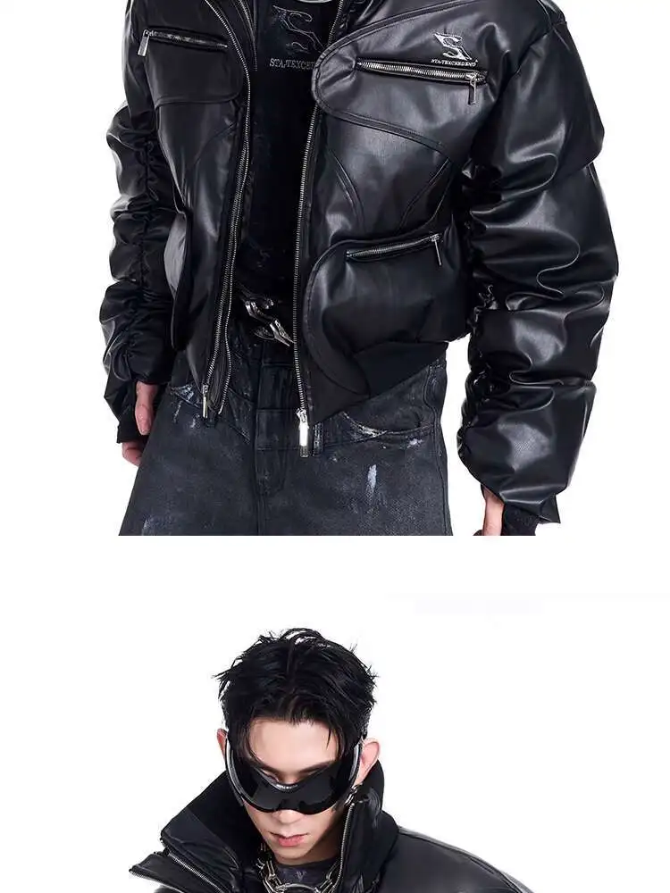 LUZHEN Original Double Zipper Design Thicken Warm Bread Padded Coat Men's 2025 New Solid Color Motorcycles Leather Jacket JY3050