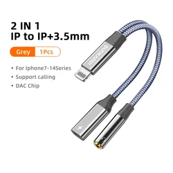 Dual Port Lightning Adapter: Audio and Charging Splitter - 0.12m (Grey(ip to ip 3.5mm))