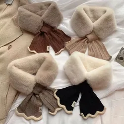 Korean Knitted Fishtail Scarf New Splice Wool Scarf Imitating Rex Rabbit Hair Cross Wool Scarf