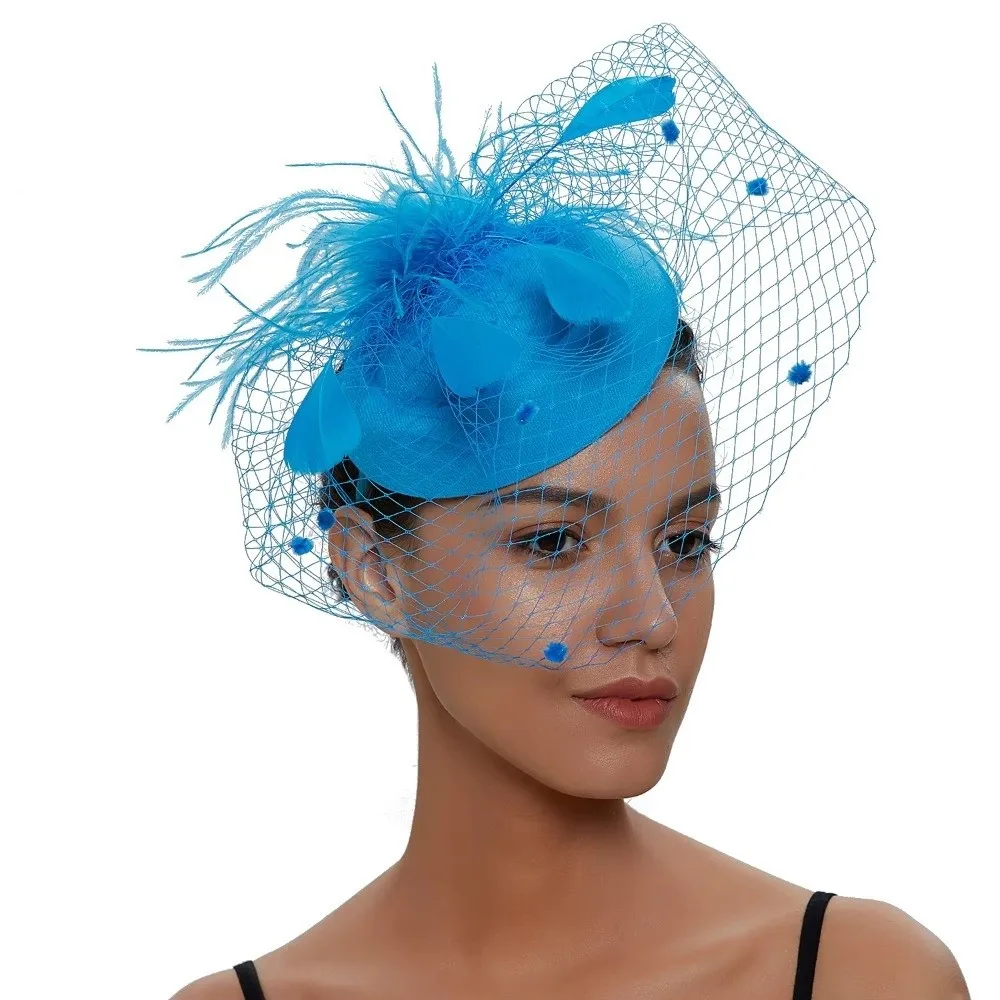 Neuer Eleganter Filz-Fascinator-Hut mit Fischernetz-Schleier, Kleiner Wellenpunkt-Dekor, Hochzeitsschleier-Hut, Pillbox-Hüte für Hochzeitsfeiern – Detail 4