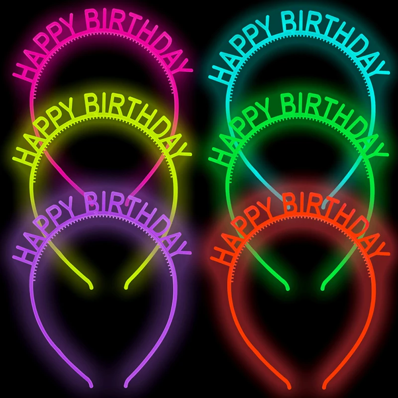 

Luminous Children's Letter Party glow in dark Gold and Silver Happy Birthday Plastic Kids Headband hairband Accessories