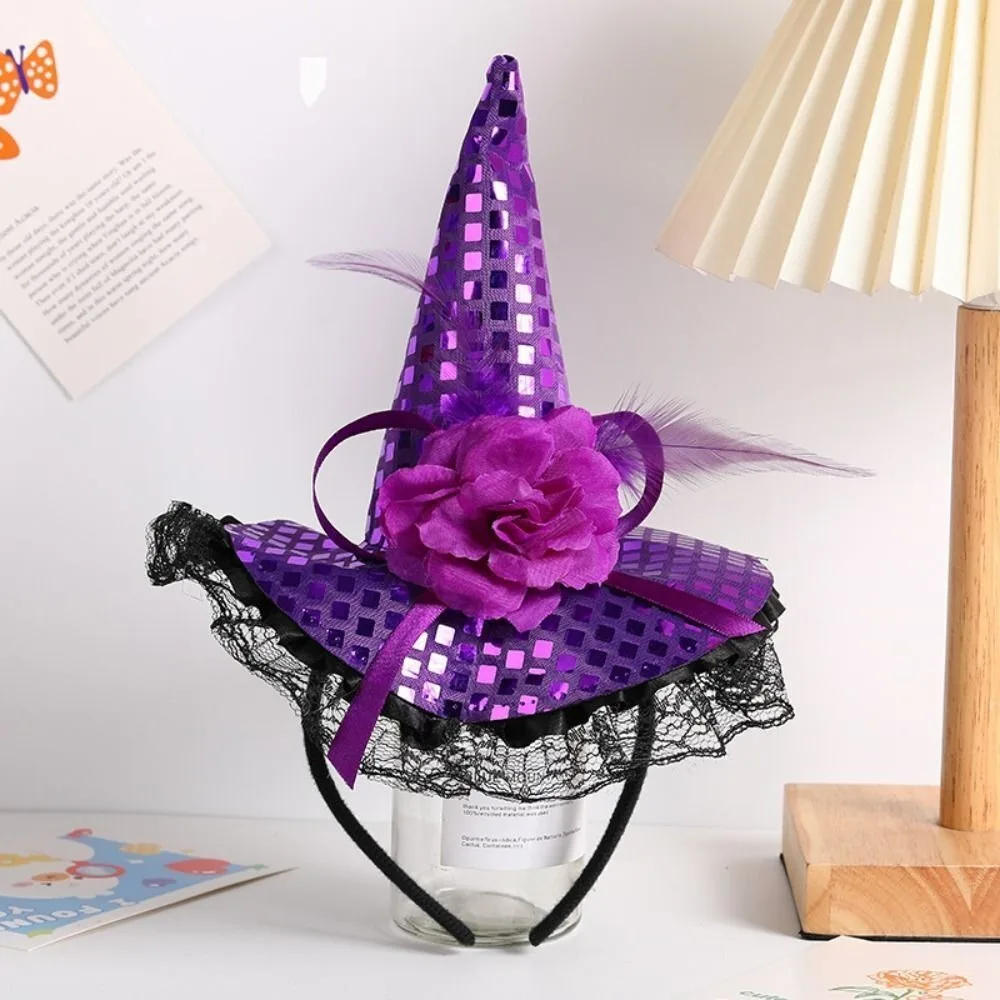 Witch Headband Sequin Lace Veils Costume Accessories Halloween for Women Amazon.com: Dzrige Halloween Witch Hat Headband Witch  main image 2