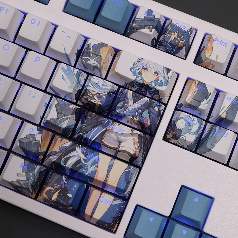Chaves Conjunto Focais de Impacto Genshin Keycap Pbt Tintura Subbed Backlit Keycaps Anime Gaming Key Caps para Ansi 61 87 104 108 Layout 108 - Imagem 4