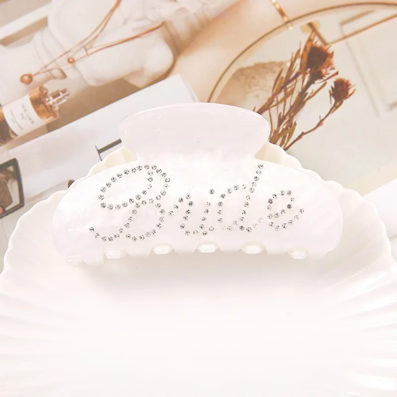 1pcs Bride Hair Claw Clip White Pink Rhinestone Bride Logo Hair Claws Grab Clips Bachelorette Wedding Bridal Shower Party Decor