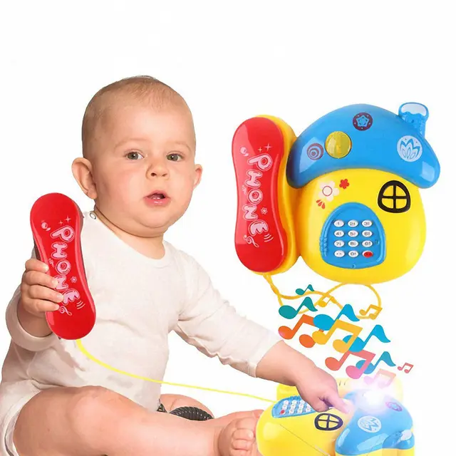 Cartoon Mushroom Toy Phone Music Light Electronic Telephone Vocal Toy Kids Educational Toy Baby Learning Toy for Children Toys 3